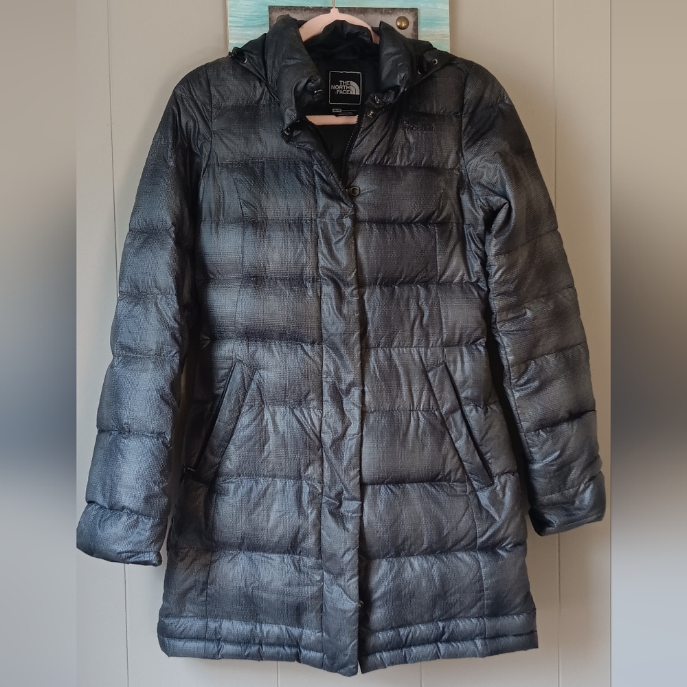 North Face Gray Hooded Mid Length Puffer  Coat Size XS⚘️